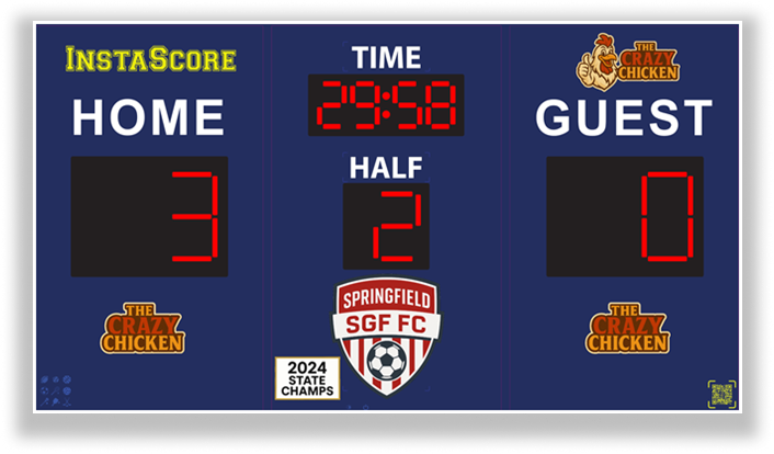 InstaScore soccer scoreboard with team and sponsor logos